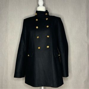 Zara Wool Military Style Black Coat Gold Button Detail Manteco Italian Fabric